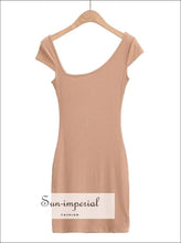 Ribbed Asymmetric Neck Bodycon Mini Dress - Sun Imperial (photo 9)