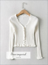 Ribbed Cardigan with Frill Trim - Sun Imperial (photo 3)