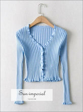 Ribbed Cardigan with Frill Trim - Sun Imperial (photo 4)