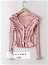 Ribbed Cardigan with Frill Trim - Sun Imperial (photo 5)