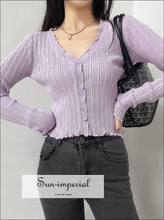 Ribbed Knit Cardigan with Ruffle Trim - Sun Imperial (photo 1)