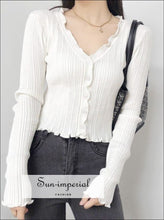 Ribbed Knit Cardigan with Ruffle Trim - Sun Imperial (photo 2)