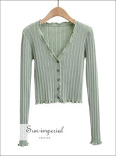 Ribbed Knit Cardigan with Ruffle Trim - Sun Imperial (photo 7)
