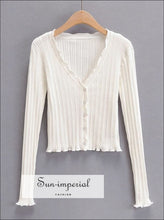 Ribbed Knit Cardigan with Ruffle Trim - Sun Imperial (photo 9)