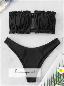 Ribbed Tie Cutout Bandeau Bikini Swimsuit - Black SUN-IMPERIAL United States