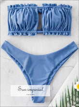 Ribbed Tie Cutout Bandeau Bikini Swimsuit - Sea Green