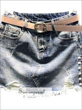 Ripped Denim Skirt High Waist Mini Skirt Women A-line Split Jeans Skirt S- 2xl
