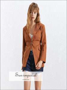 River Coat -summer Solid Ol Blazer Coat Notched Collar Long Sleeve Button Coat for Women