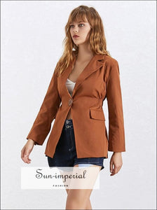 River Coat -summer Solid Ol Blazer Coat Notched Collar Long Sleeve Button Coat for Women