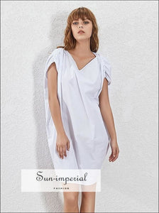 Rosemary Dress- Mini Slit Dress V Neck Cloak Sleeve Loose Satin Midi Big Size, Sleeve, Sleeveless Dress, Neck, vintage SUN-IMPERIAL United 