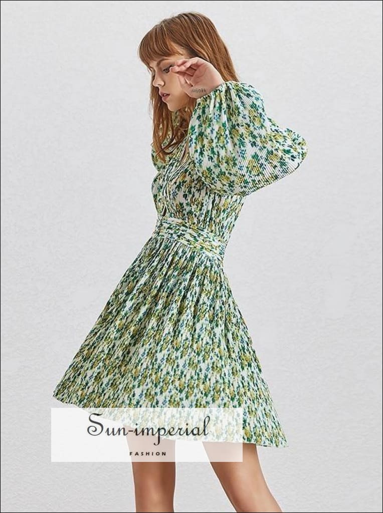 Sun-imperial - rouje dress- vintage floral print women dress v neck lantern sleeve h mini dress Sun-Imperial Sun-imperial - rouje dress- vintage floral print women dress v neck lantern sleeve h mini dress Sun-Imperial