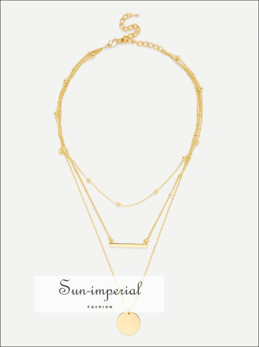 Round & Bar Pendant Link Necklace Casual, Gold, No Stone, Necklaces, SUN-IMPERIAL United States
