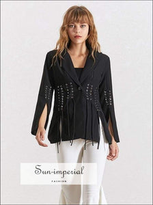 Ruby Blazer - Women Black Coat Long Sleeve Split Coat, Fashion Clothes, Lapel Collar, Sleeve, vintage SUN-IMPERIAL United States