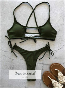Ruched Keyhole Cheeky Bikini Swimsuit - Green