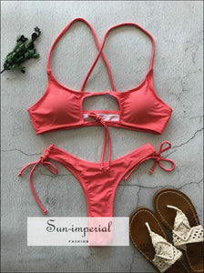 Ruched Keyhole Cheeky Bikini Swimsuit - Red