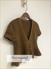 Ruffle Hem Single-Breasted Knit Sweater Cardigan - Sun Imperial (photo 6)