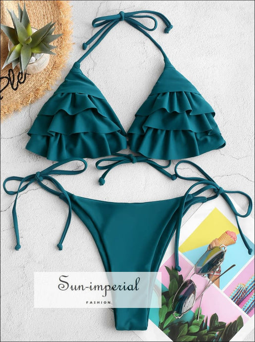 Ruffle Low Waisted Tie side Bikini Sets Swimwear SUN-IMPERIAL United States