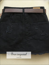 S- 2xl Black/white Ripped Denim Skirt Slim Jeans Mini Skirt
