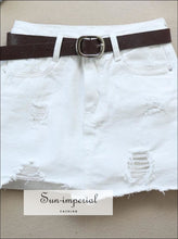 S- 2xl Black/white Ripped Denim Skirt Slim Jeans Mini Skirt