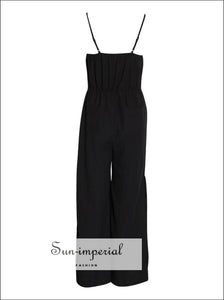 Sabotage Jumpsuit - Vintage Solid Button Down Black and White Women Sleeveless High Waist Off Shoulder, Button, vintage, Wide Leg Pants, 