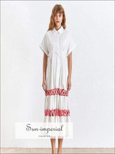 Sadie Dress- Summer Dress for Women Lapel Collar Short Sleeve High Waist Lace Midi Bandage Dress, Collar, Dresses, Sleeve, Vintage 