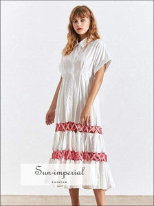 Sadie Dress- Summer Dress for Women Lapel Collar Short Sleeve High Waist Lace Midi Bandage Dress, Collar, Dresses, Sleeve, Vintage 