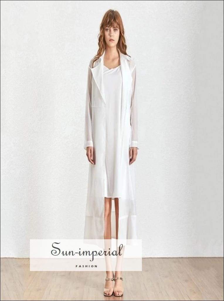 Long White Lac Trimmed Mesh Sleeves Kimono Style Dress Long White Lac Trimmed Mesh Sleeves Kimono Style Dress