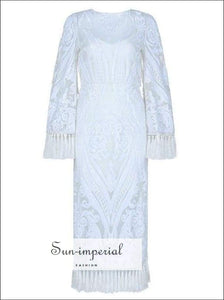 Sam Dress - Vintage White Lace Maxi 2 Layers Sheer Embroidery Dress O Neck Flare Long Sleeve