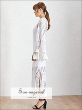 Sam Dress - Vintage White Lace Maxi 2 Layers Sheer Embroidery Dress O Neck Flare Long Sleeve