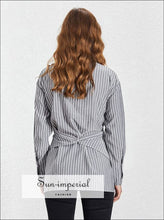 Samantha top - Vintage Women Long Sleeve Shirt Asymmetrical Casual Striped Blouse