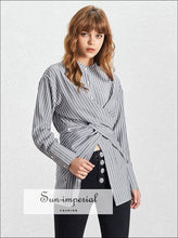 Samantha top - Vintage Women Long Sleeve Shirt Asymmetrical Casual Striped Blouse