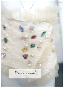 Savona top - Women Tube Diamond Pearl Mesh Asymmetrical Crop Tops, bandahu, Pearl, Patchwork, Sleeveless Vest SUN-IMPERIAL United States