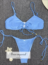 Scalloped String Bikini Swimsuit - Light Blue