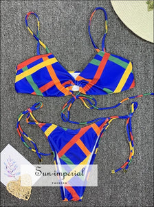 Scalloped String Bikini Swimsuit - Multi Blue SUN-IMPERIAL United States