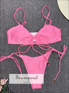 Scalloped String Bikini Swimsuit - Pink