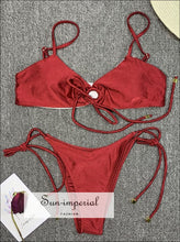 Scalloped String Bikini Swimsuit - Red Wine SUN-IMPERIAL United States