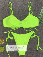 Scalloped String Bikini Swimsuit - Yellow