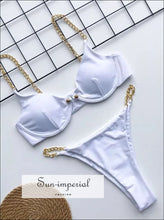 Women Solid Spliced V Neck Bikini Set Sun-Imperial United States