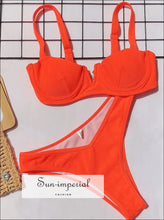 Women Neon Ribbed Underwire Spliced High Leg Bikini Set Sun-Imperial United States