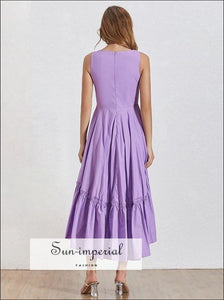Sharon Dress - Sleeveless Solid Ankle Length Asymmetrical Dress, High Waist, Off Shoulder, Sleeveless, vintage SUN-IMPERIAL United States