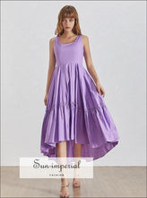 Sharon Dress - Sleeveless Solid Ankle Length Asymmetrical Dress, High Waist, Off Shoulder, Sleeveless, vintage SUN-IMPERIAL United States