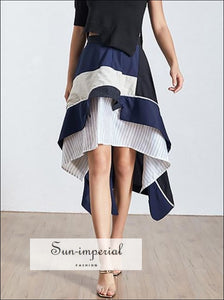 Sia Skirt -vintage Striped Women’s High Waist Hem Asymmetrical Midi Casual, Waist, Skirts Female, Skirt, vintage SUN-IMPERIAL United States