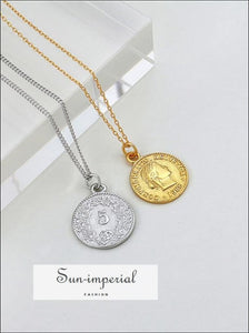 Silver and Gold Coin Round Pendant Necklaces