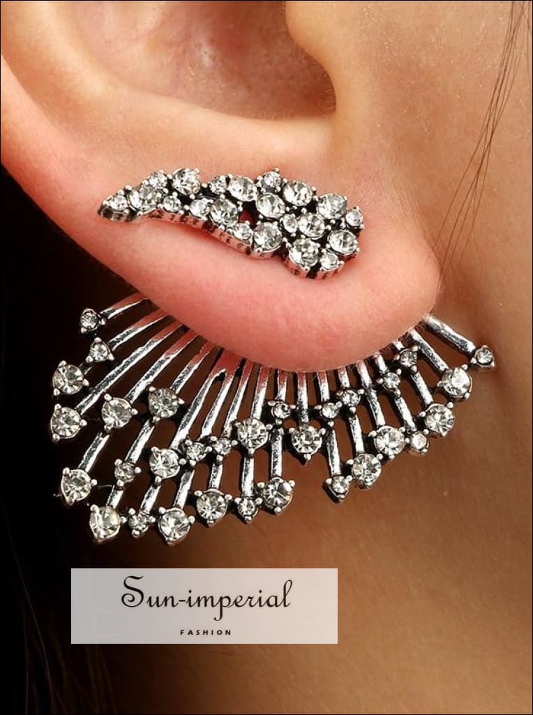 Single Rhinestone Stud Earrings Asymmetrical Multilayer Luxe Jewelry