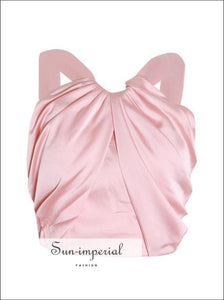 Skyler top - White /pink Solid Halter Women Sleeveless Crop top