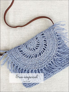 Small Braided Diagonal Ethnic Style Paper Rope Crochet Tassel Shoulder Bag Sun-Imperial United States