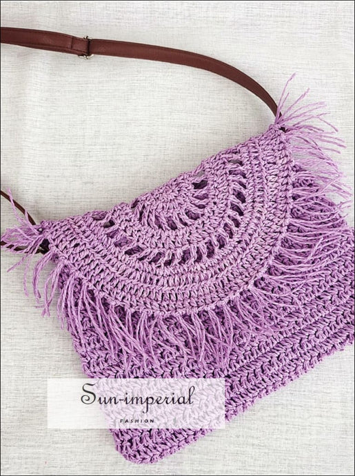 Small Braided Diagonal Ethnic Style Paper Rope Crochet Tassel Shoulder Bag Sun-Imperial United States