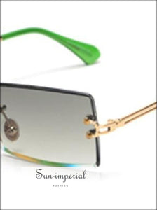 Small Rectangle Women Sunglasses Rimless Square Sun Glasses Green Brown SUN-IMPERIAL United States