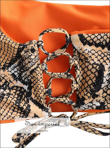 Snakeskin Leopard One Shoulder Reversible Bikini Set - Mango Orange