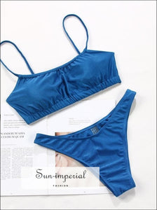 Solid Blue Underwire Ruched Push up Bikini Set Up SUN-IMPERIAL United States